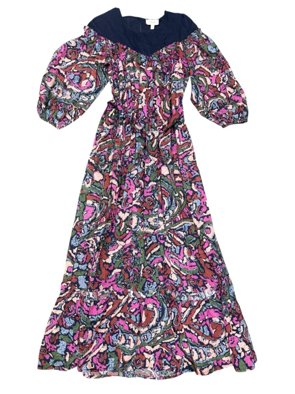 Cleobella Paisley Maxi‎ Dress with Navy Yoke - Picture 2 of 8
